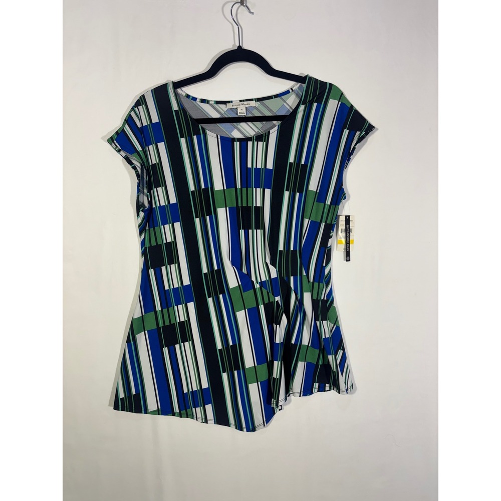 Geometric Abstract Workwear Studio Works Blouse Women Medium Green Blue